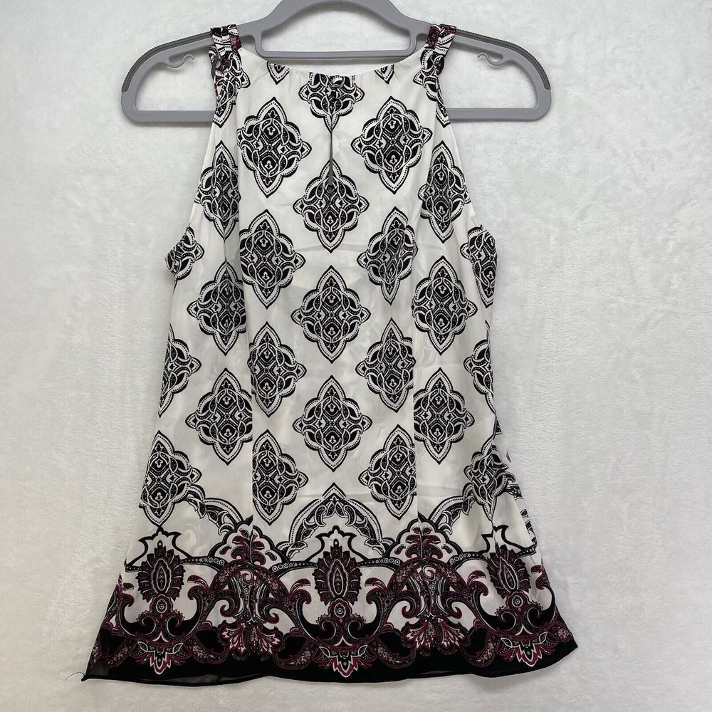 White House Black‎ Market WHBM Top Blouse Womens 0 Purple white black Keyhole - Picture 9 of 11